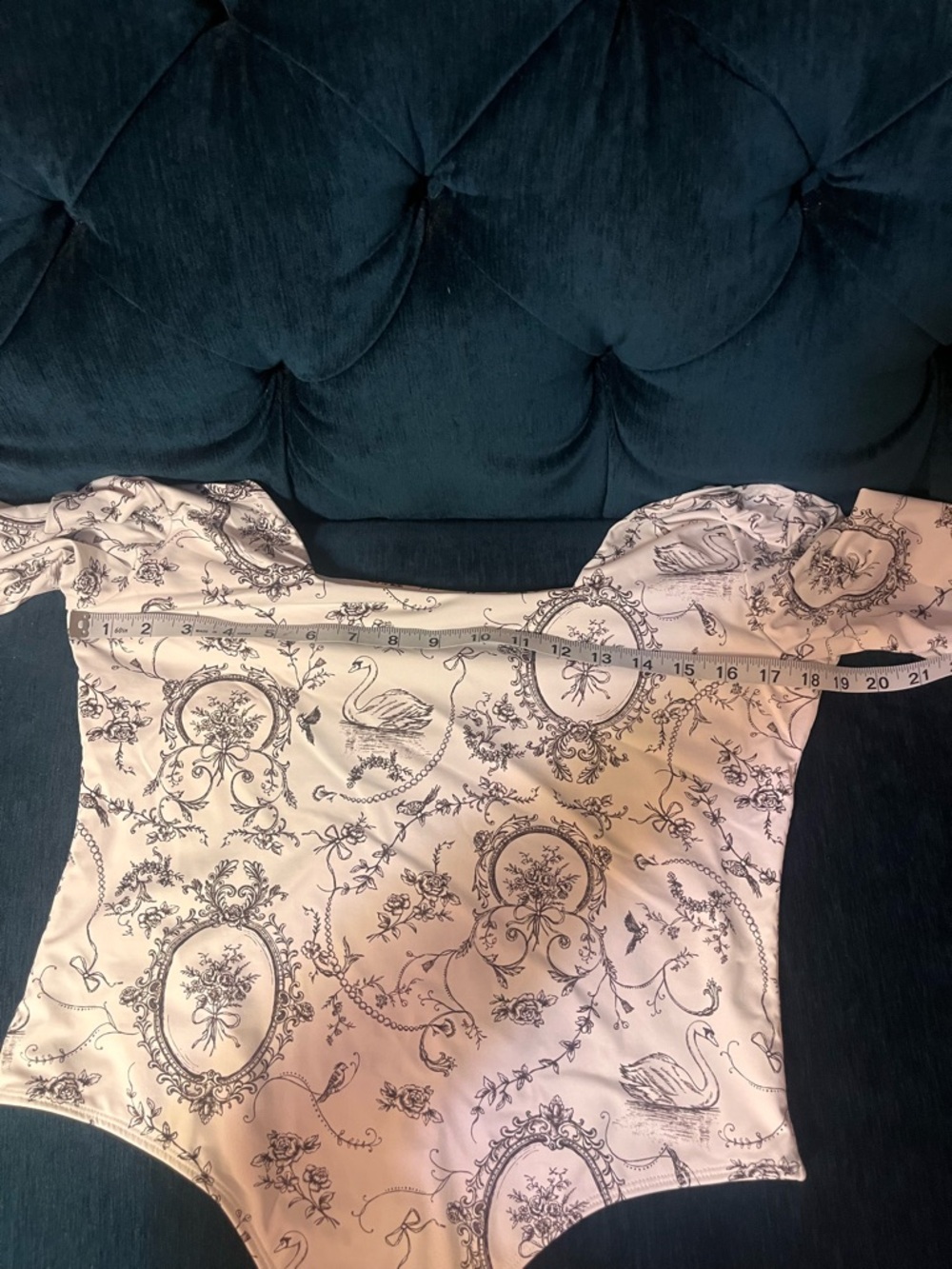 Francesca's Collections Ivory & Chocolate Toile Square-Neck Long-Sleeve Bodysuit - Picture 11 of 11